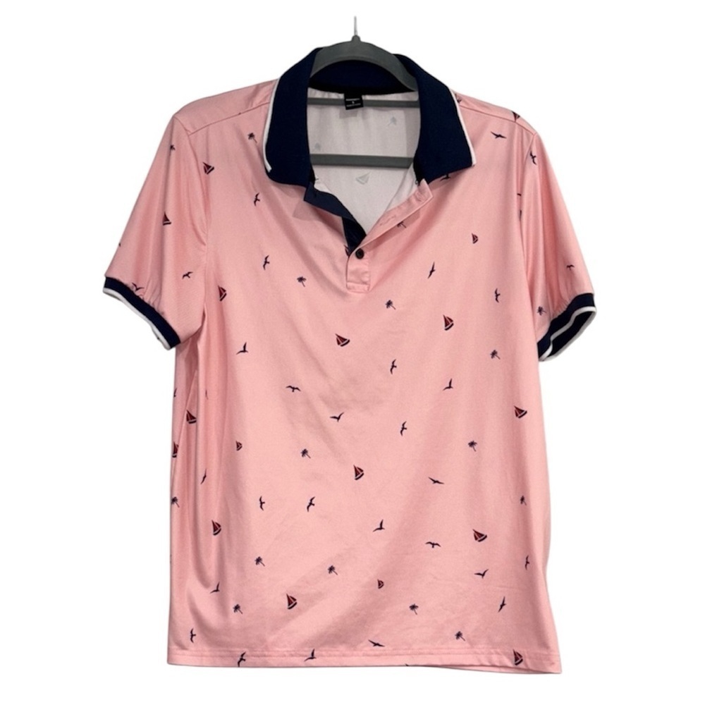 42. Shein Pink Polo Shirt with Nautical Print Size Small